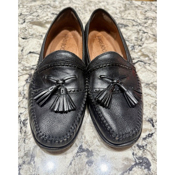 Brass Boot Handmade Men's Black Leather Tassel Loafers Size 8 1/2 Spain. - Picture 1 of 8